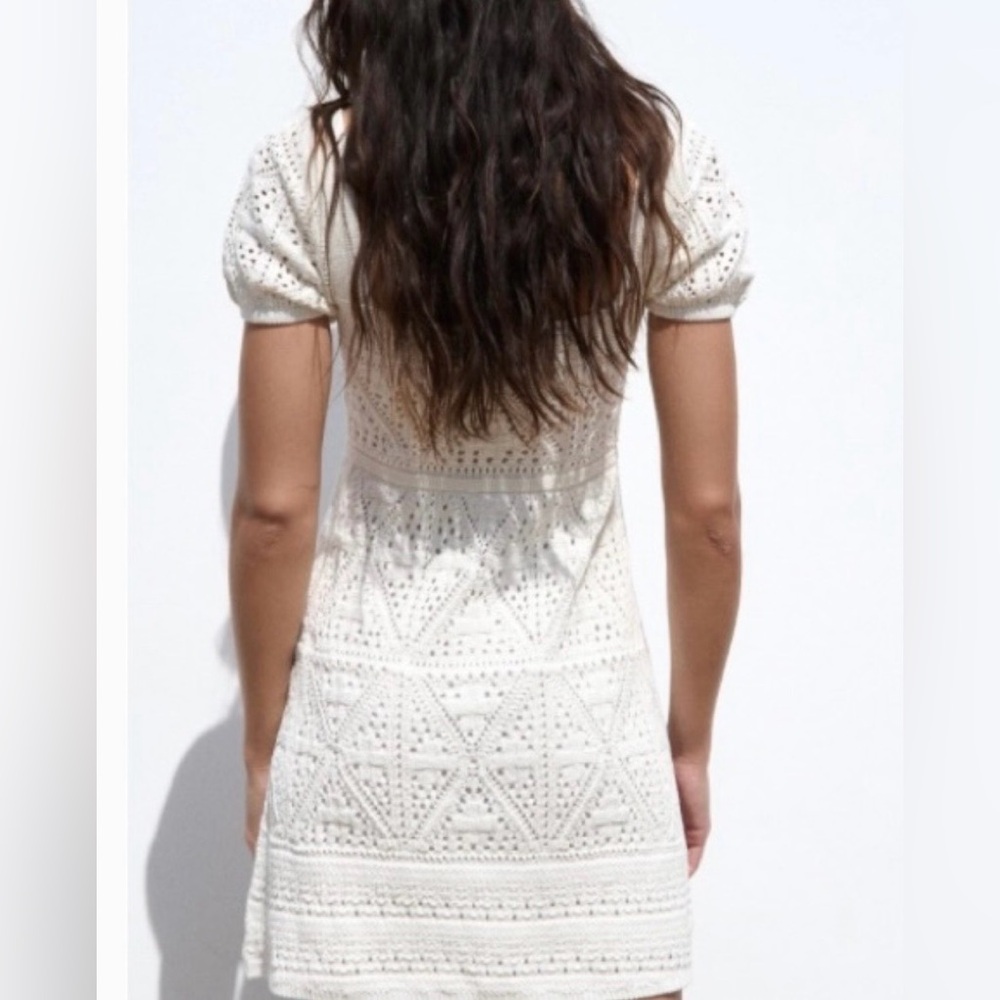 Zara White Crocheted Mini Dress - Picture 9 of 9